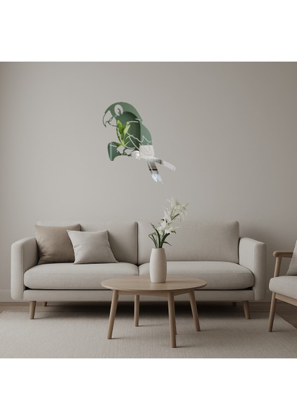 Renkli Papağan Tasarımlı Dekoratif Duvar Aynalı Tablosu - 17722-6998