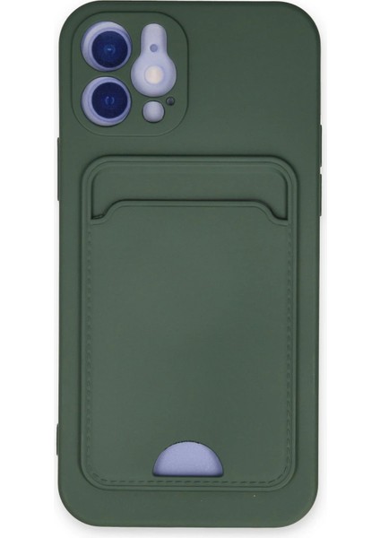 iPhone 12 Kılıf Kelvin Kartvizitli Silikon - Koyu Yeşil - 17599-9430