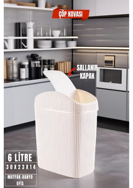 6 Lt Krem Çöp Kovası, Mutfak ve Ofis Kullanımı, Şık ve Pratik Tasarım