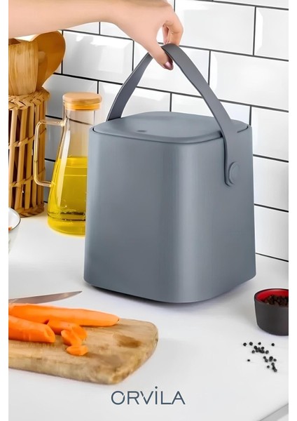 Gri Otomatik Kapaklı Iç Kovalı Tezgah Üstü Çöp Kovası 4 Lt