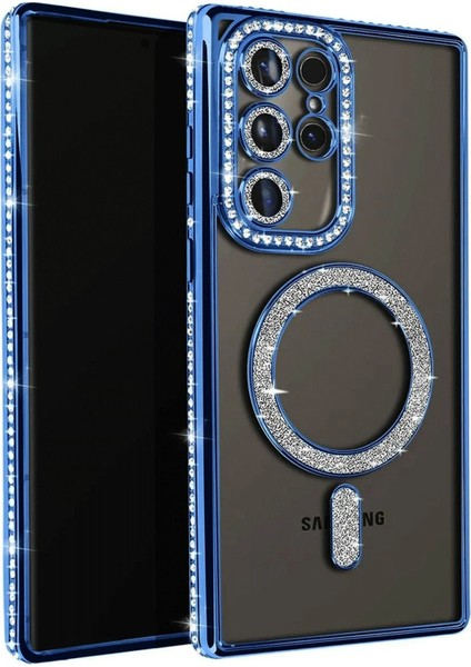 Samsung Galaxy S25 Ultra Kılıf Joke Simli Magneticsafe Kılıf - Lacivert - 13879-6663