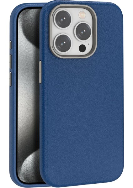 iPhone 15 Pro Kılıf Wonder Deri Magsafe Kapak - Lacivert - 12352-6667