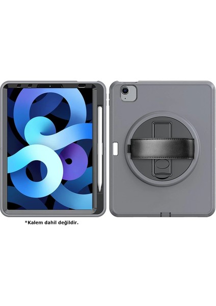 iPad 2022 10.9 (10.nesil) Kılıf Hand Strap Tablet Kılıfı - Gri - 18537-2539