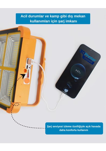 200W Solar Güneş Enerjili LED Projektör – Taşınabilir, Powerbank Özellikli, 5 Modlu Aydınlatma modelleri