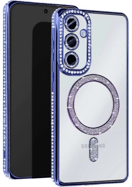 Samsung Galaxy S25 Kılıf Joke Simli Magneticsafe Kılıf - Mavi - 11974-3976