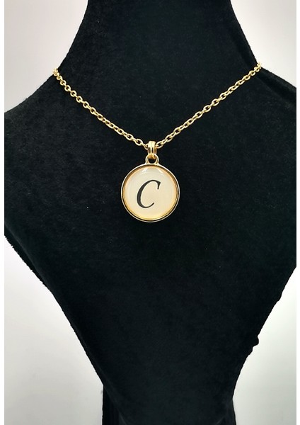 Gold Renk Büyük Boy Kararmaz ''c'' Harfli Kolye