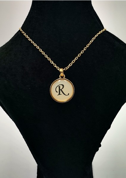 Gold Renk Büyük Boy Kararmaz ''r'' Harfli Kolye