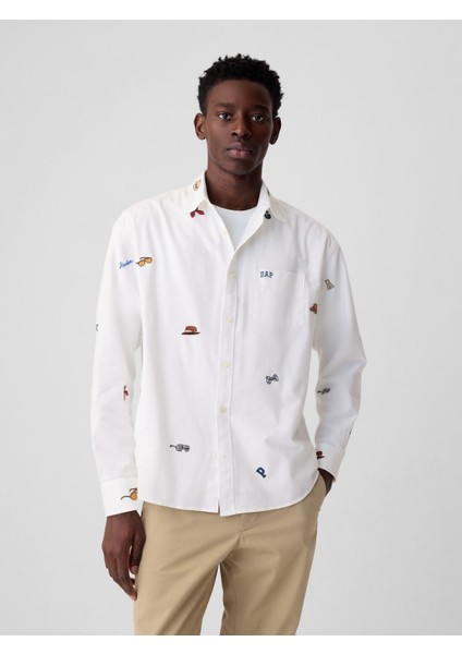 Erkek Beyaz Dap × Gap Işlemeli Oxford Gömlek modelleri