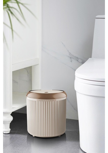 Çizgili Yuvarlak Çöp Kovası 3.5 Litre, Banyo ve Mutfak Için, Click Tuşlu fiyatları