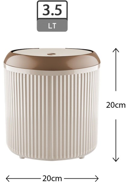 Çizgili Yuvarlak Çöp Kovası 3.5 Litre, Banyo ve Mutfak Için, Click Tuşlu modelleri