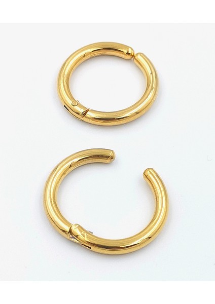 316 L Çelik Gold Renk Halka Küpe Çap 1,5 cm Sıkıştırmalı Delik Gerektirmez