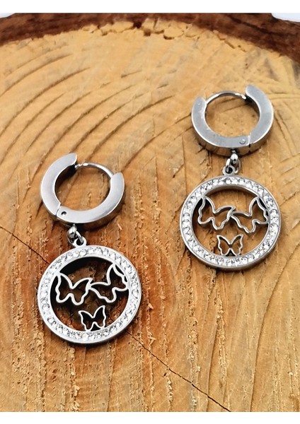 Gümüş Renk Figürlü Çelik Küpe