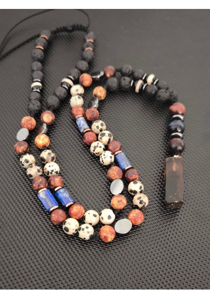 Sertifikalı Fosilli Damla Kehribar-Lav Taşı-Tibet Akiği-Tamburlanmış Akik-Lapis Lazuli-Dalmaçya Jasper Doğaltaş Kolye Takı Aksesuar Erkek Kolye Kadın Kolye