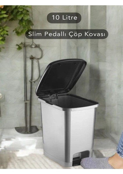 3'lü 25-15-10 Litre Slim Pedallı Banyo Mutfak Çöp Kovası Seti Gri modelleri