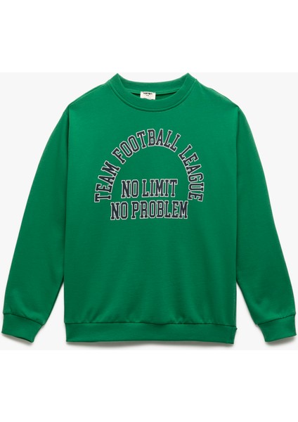 Bisiklet Yaka Uzun Kollu Pamuklu Baskılı Sweatshirt