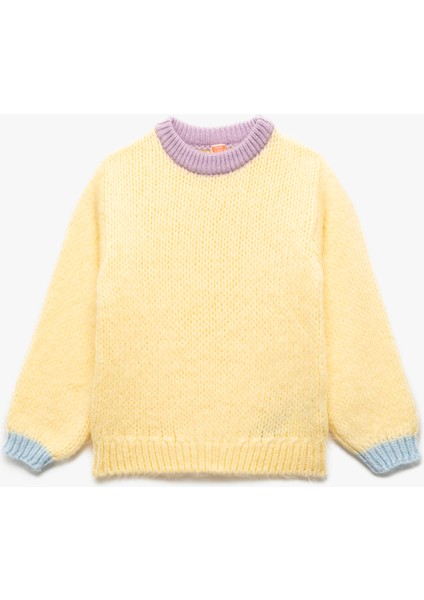 Uzun Kollu Bisiklet Yaka Renk Bloklu Triko Kazak