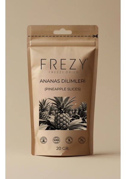 Frezy Freeze Dry Ananas Dilimleri Dondurularak Kurutulmuş Sağlıklı Atıştırmalık Kuru Meyve Cipsi 20G