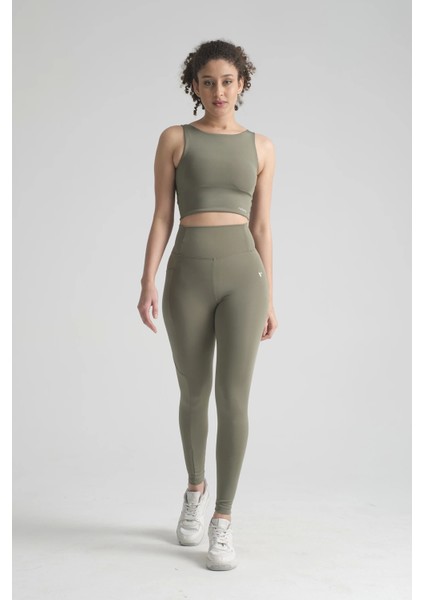 Yüksek Bel Cep Detaylı Spor Tayt & Sırt Dekoliteli Krop Takım | Çağla Yeşili Esnek Destekli Kaplı Spor Sütyeni ve Tayt Takımı fırsatları