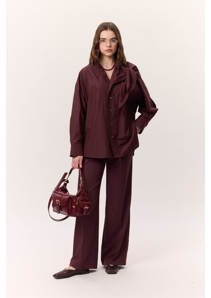 Bağlamalı Detaylı Tasarım Gömlek Bordo