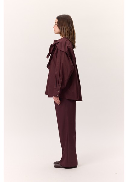 Bağlamalı Detaylı Tasarım Gömlek Bordo modelleri