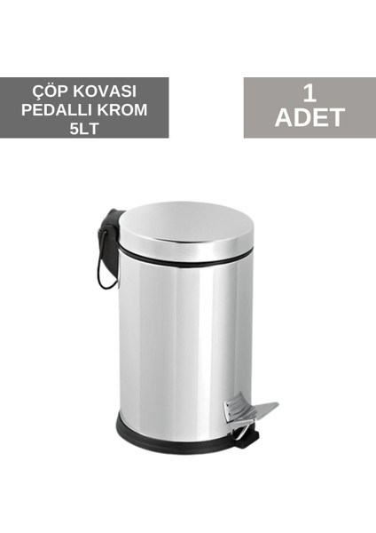 Pedallı 5l Çöp Kovası, Şık ve Kullanışlı Gri Renkli