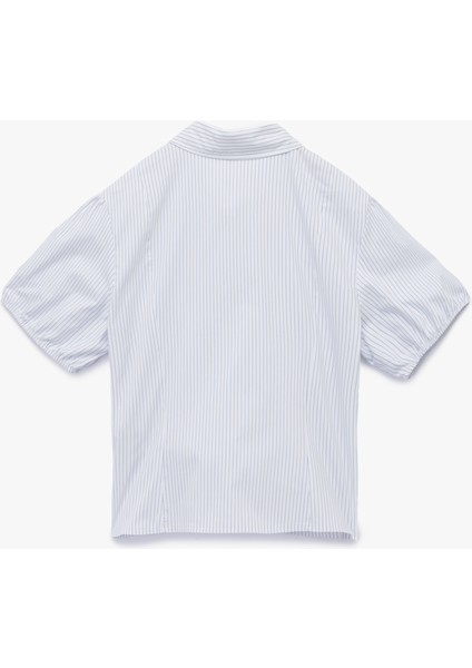 Pamuklu Klasik Yaka Kısa Kollu Düğmeli Balon Kollu Poplin Crop Gömlek fiyatları