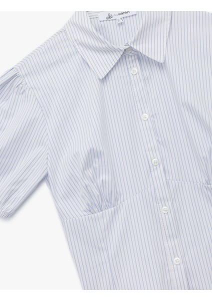 Pamuklu Klasik Yaka Kısa Kollu Düğmeli Balon Kollu Poplin Crop Gömlek modelleri