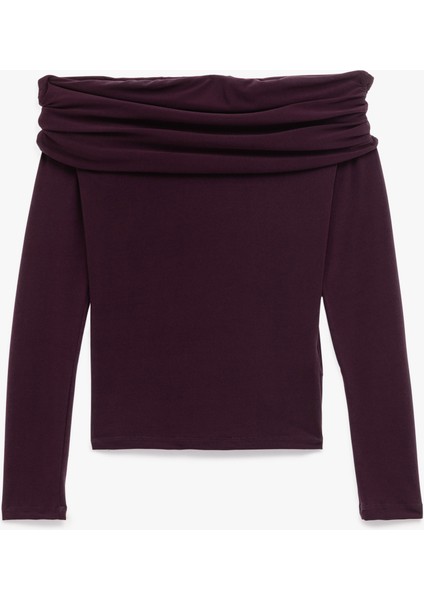 Slim Fit Uzun Kollu Drapeli Omzu Açık Tişört