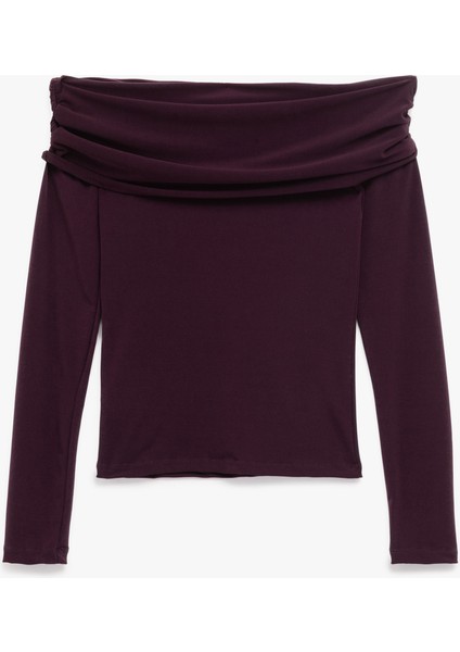 Slim Fit Uzun Kollu Drapeli Omzu Açık Tişört fiyatları