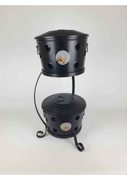 Metal Iki Katlı Saklama Kabı Siyah