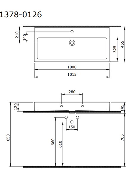 Bocchi Milano Tezgah Üstü Lavabo 100 cm Parlak Beyaz 1378-001-0126 fiyatları