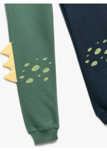 Şardonlu Renk Bloklu Dinozor Detaylı Pamuklu Eşofman Altı modelleri