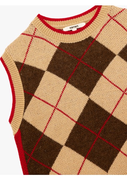 Baklava Desenli Kolsuz Bisiklet Yaka Triko Süveter modelleri