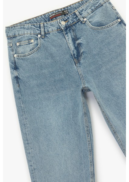 Normal Bel Pamuklu Vintage Straight Fit Jean Pantolon