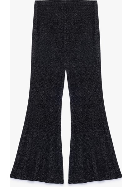 Dar Kalıp Yüksek Bel Geniş Ispanyol Paça Simli Pantolon