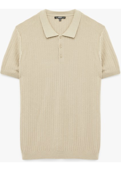 Regular Fit Kısa Kollu Pamuklu Dokulu Düğmeli Polo Yaka Triko Tişört