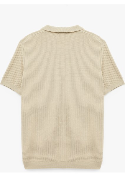 Regular Fit Kısa Kollu Pamuklu Dokulu Düğmeli Polo Yaka Triko Tişört fiyatları