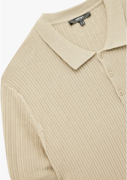 Regular Fit Kısa Kollu Pamuklu Dokulu Düğmeli Polo Yaka Triko Tişört modelleri