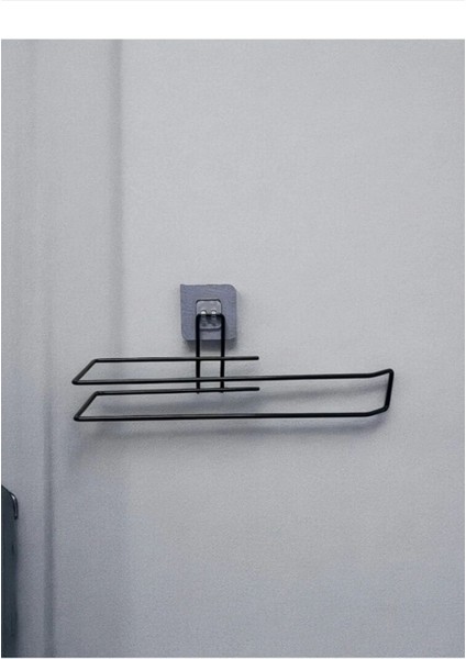 Siyah Uzun Tuvalet Kağıtlığı Yapışkanlı Banyo Düzenleyici