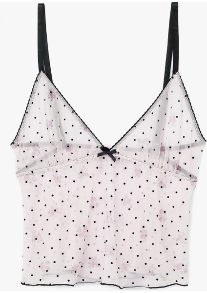 Ince Askılı Puantiyeli Tül Kamisol Pijama Üstü