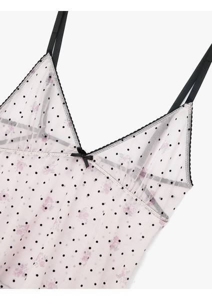 Ince Askılı Puantiyeli Tül Kamisol Pijama Üstü modelleri