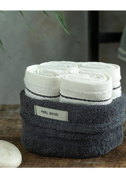 Yumuşak Pamuklu 4'lü El Havlusu Seti Antrasit-Ekru, Günlük Kullanım Için Uygun