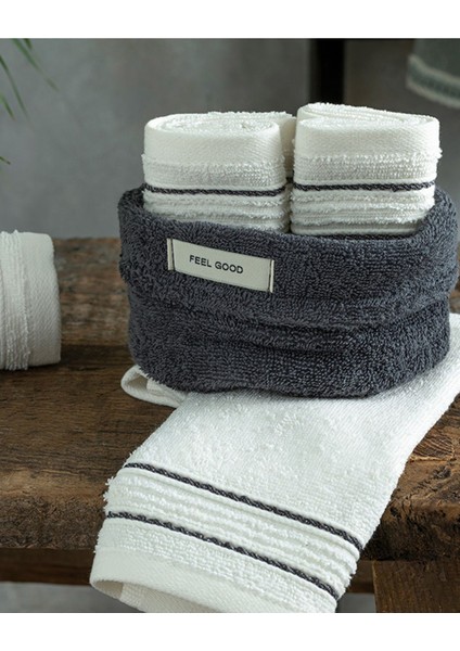 Yumuşak Pamuklu 4'lü El Havlusu Seti Antrasit-Ekru, Günlük Kullanım Için Uygun fiyatları