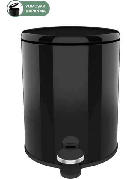 6 Lt Siyah Pedallı Çöp Kovası, Banyo, Mutfak ve Ofis Için Şık ve Pratik Tasarım