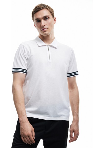 Fermuarlı Çizgi Detaylı Regular Fit Pike Kumaş Kısa Kollu Polo Yaka Tişört fiyatları