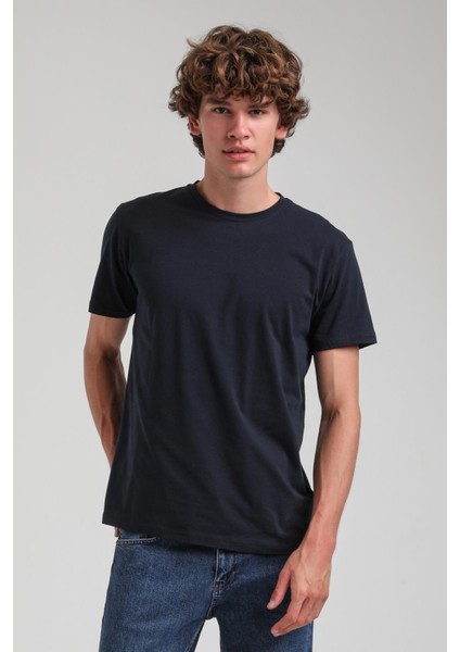 Bisiklet Yaka Lacivert Basic Likralı Slim Fit 24SSM20339