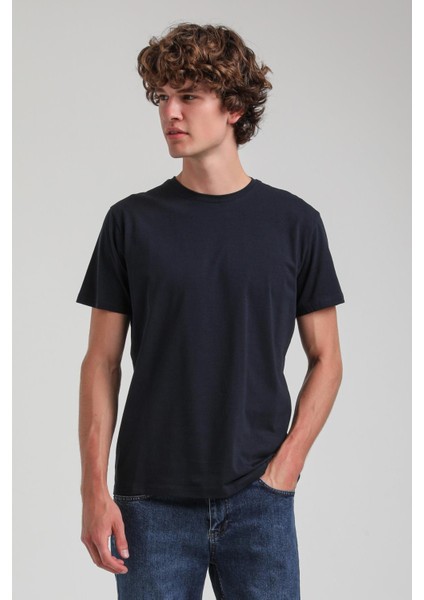 Bisiklet Yaka Lacivert Basic Likralı Slim Fit 24SSM20339 fiyatları