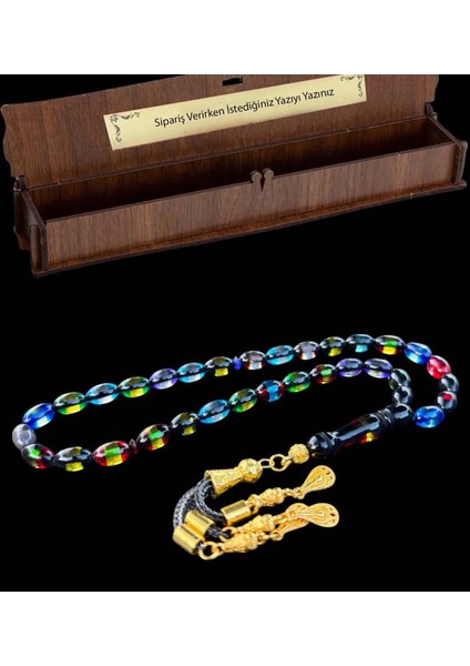 Bonibon Sürmeli Toz Kehribar Tesbih, Kehribar Hediyelik Ahşap Kutulu Tespih