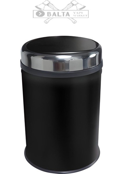 Döner Kapaklı 8 Lt Paslanmaz Çöp Kovası, Siyah, Banyo ve Balkon Için Pratik Kullanım