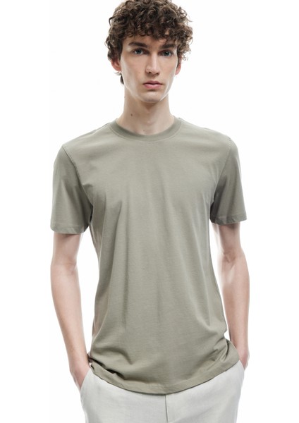 Pamuklu Kısa Kollu Bisiklet Yaka Erkek Basic Tişört fiyatları